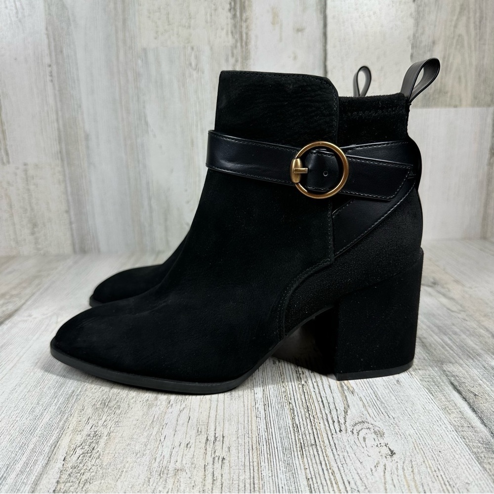 New  Vionic‎ Tenley Black Suede Zip Up Bootie #1199